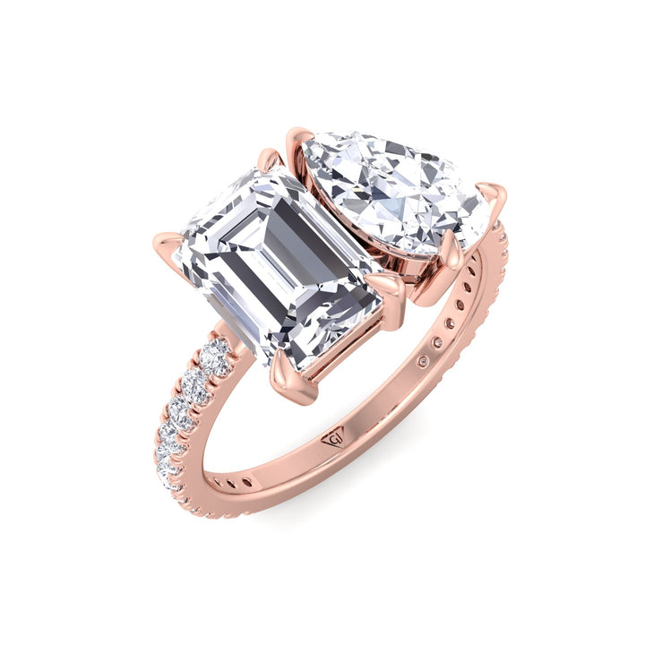 Toi et Moi Pear & Emerald Cut Diamond Engagement Ring, Rose Gold, Top Down