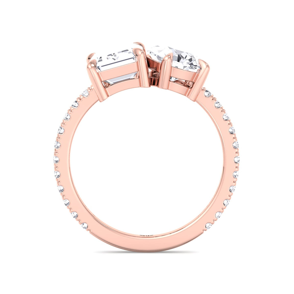 Toi et Moi Pear & Emerald Cut Diamond Engagement Ring, Rose, Profile