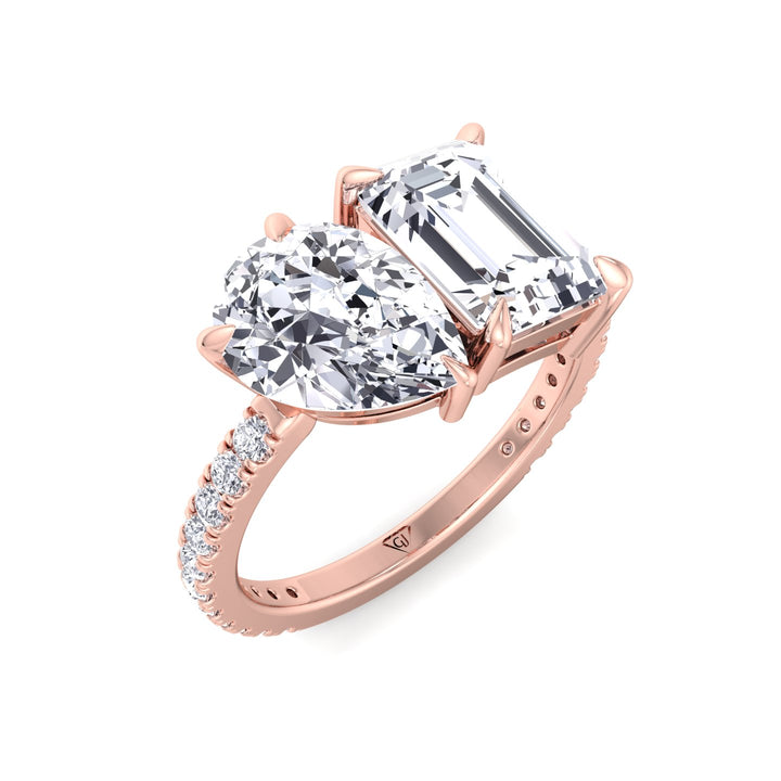 Toi et Moi Pear & Emerald Cut Diamond Engagement Ring, Rose, Top Down