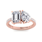 Toi et Moi Pear & Emerald Cut Diamond Engagement Ring, Rose, Top Down Front