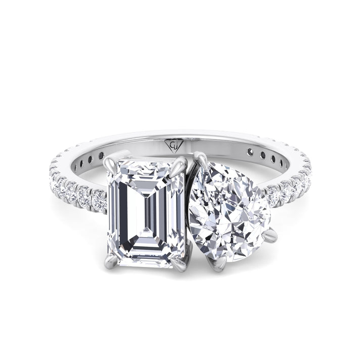 Toi et Moi Pear & Emerald Cut Diamond Engagement Ring, White Gold, Front