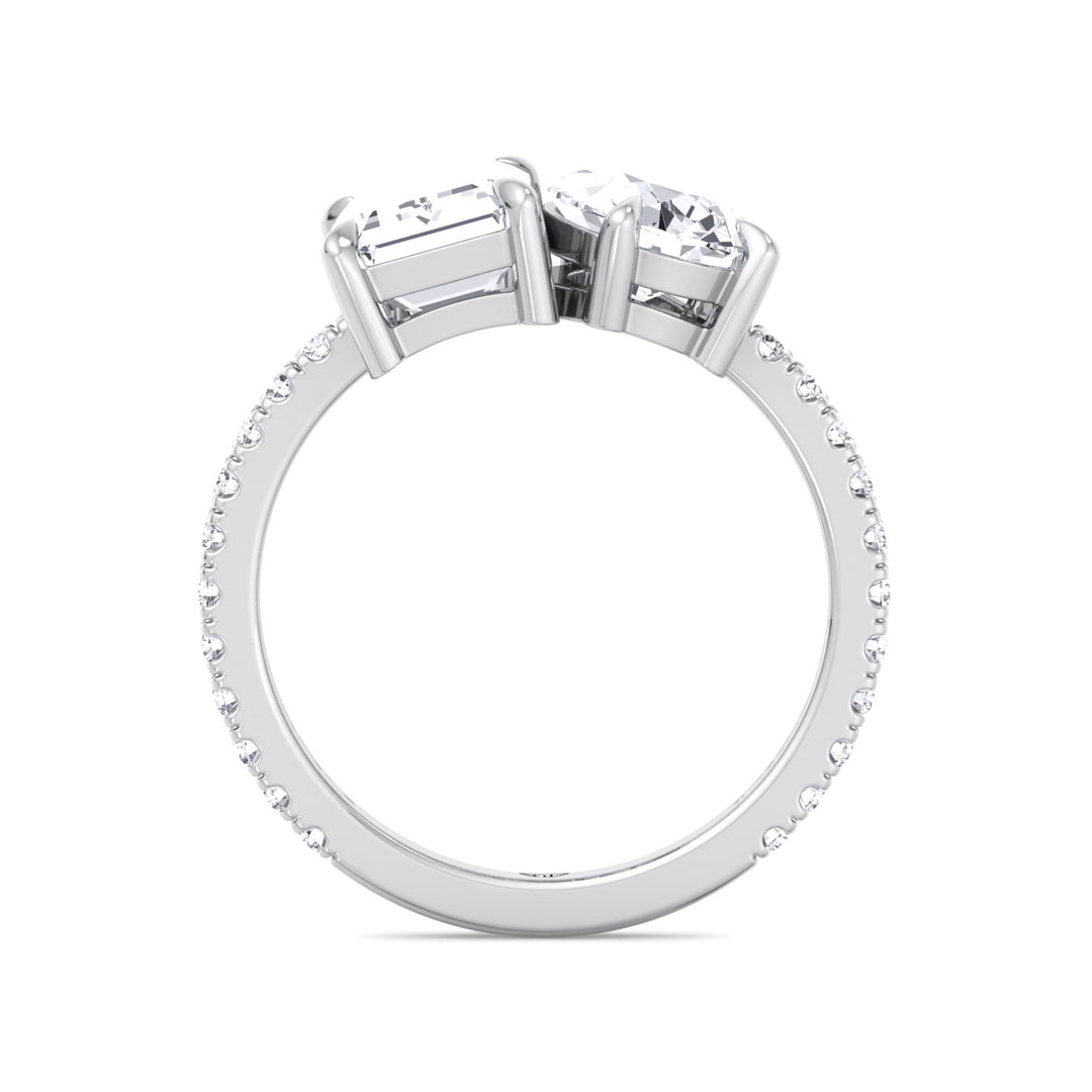 Toi et Moi Pear & Emerald Cut Diamond Engagement Ring, White Gold, Profile
