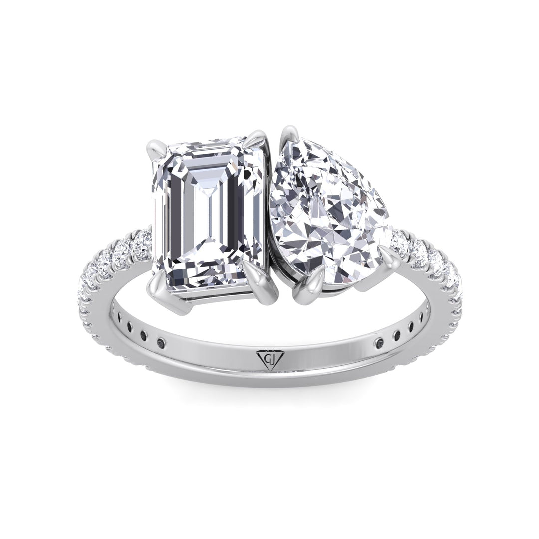 Toi et Moi Pear & Emerald Cut Diamond Engagement Ring, White Gold, Top Down
