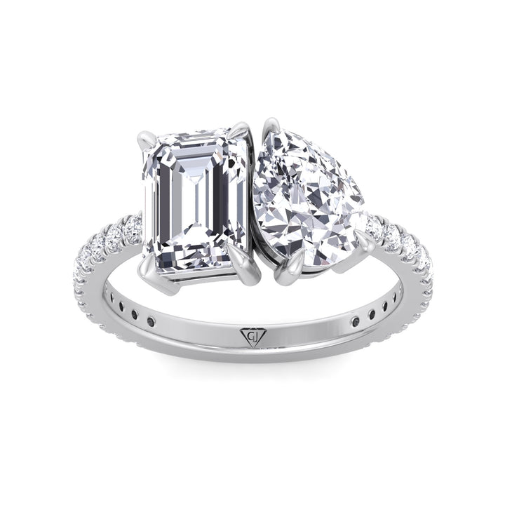 Toi et Moi Pear & Emerald Cut Diamond Engagement Ring, White Gold, Top Down