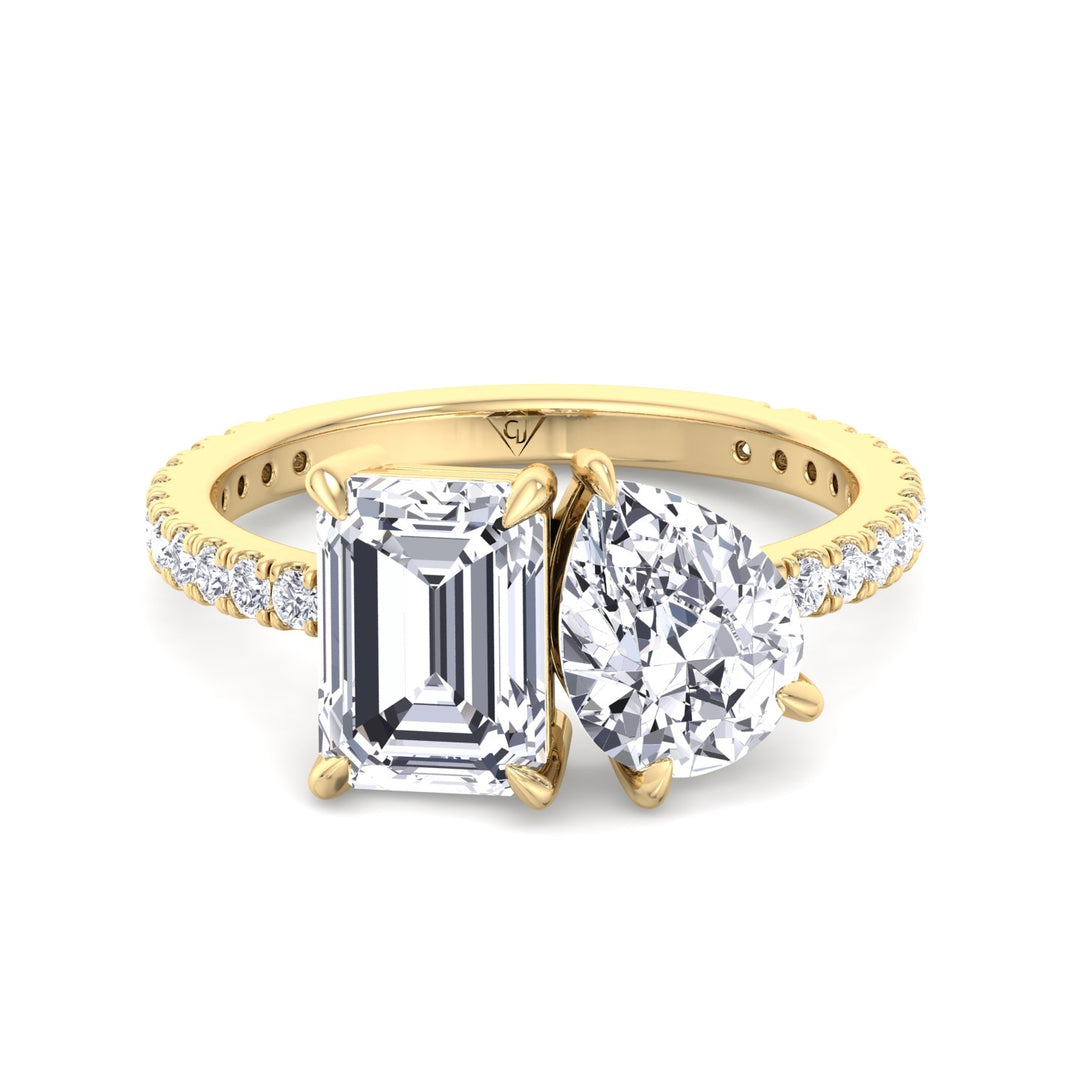 Toi et Moi Pear & Emerald Cut Diamond Engagement Ring, Yellow, Front