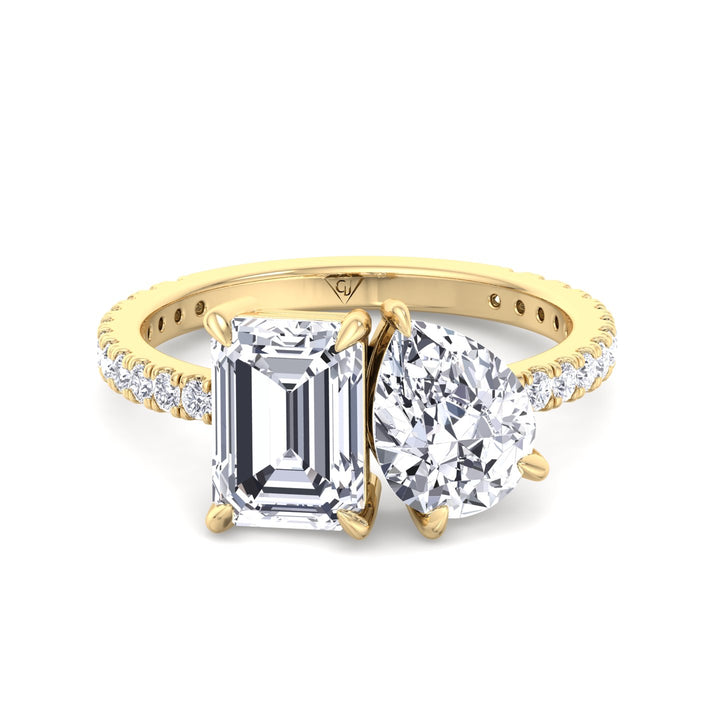 Toi et Moi Pear & Emerald Cut Diamond Engagement Ring, Yellow, Front