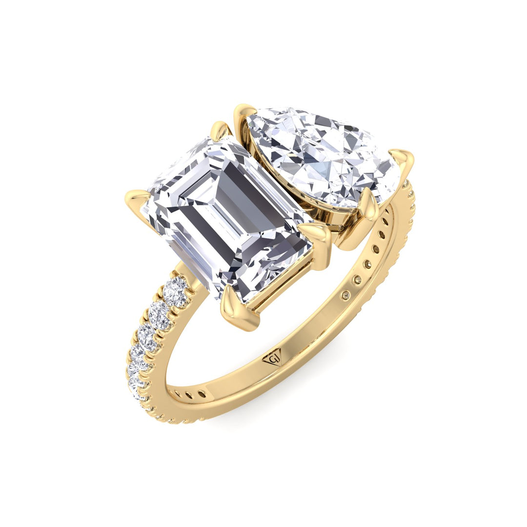 Toi et Moi Pear & Emerald Cut Diamond Engagement Ring, Yellow Gold, Top Down