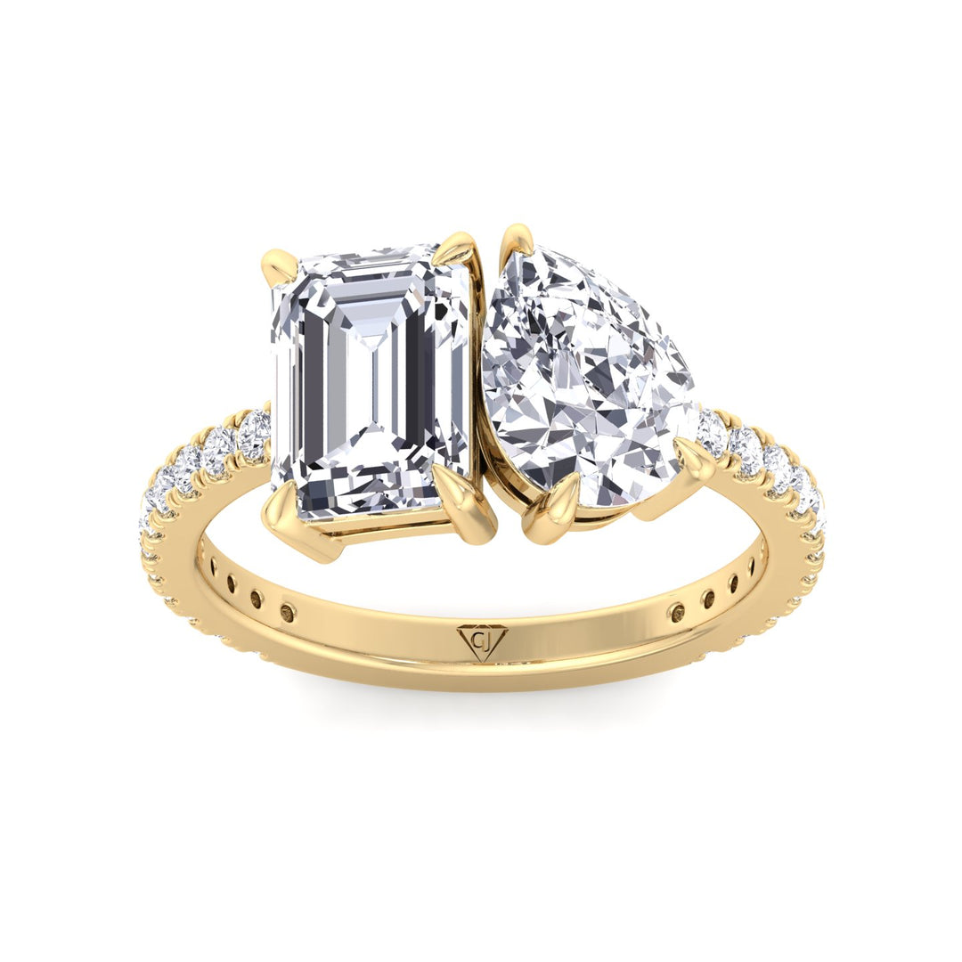 Toi et Moi Pear & Emerald Cut Diamond Engagement Ring, Yellow, Top Down