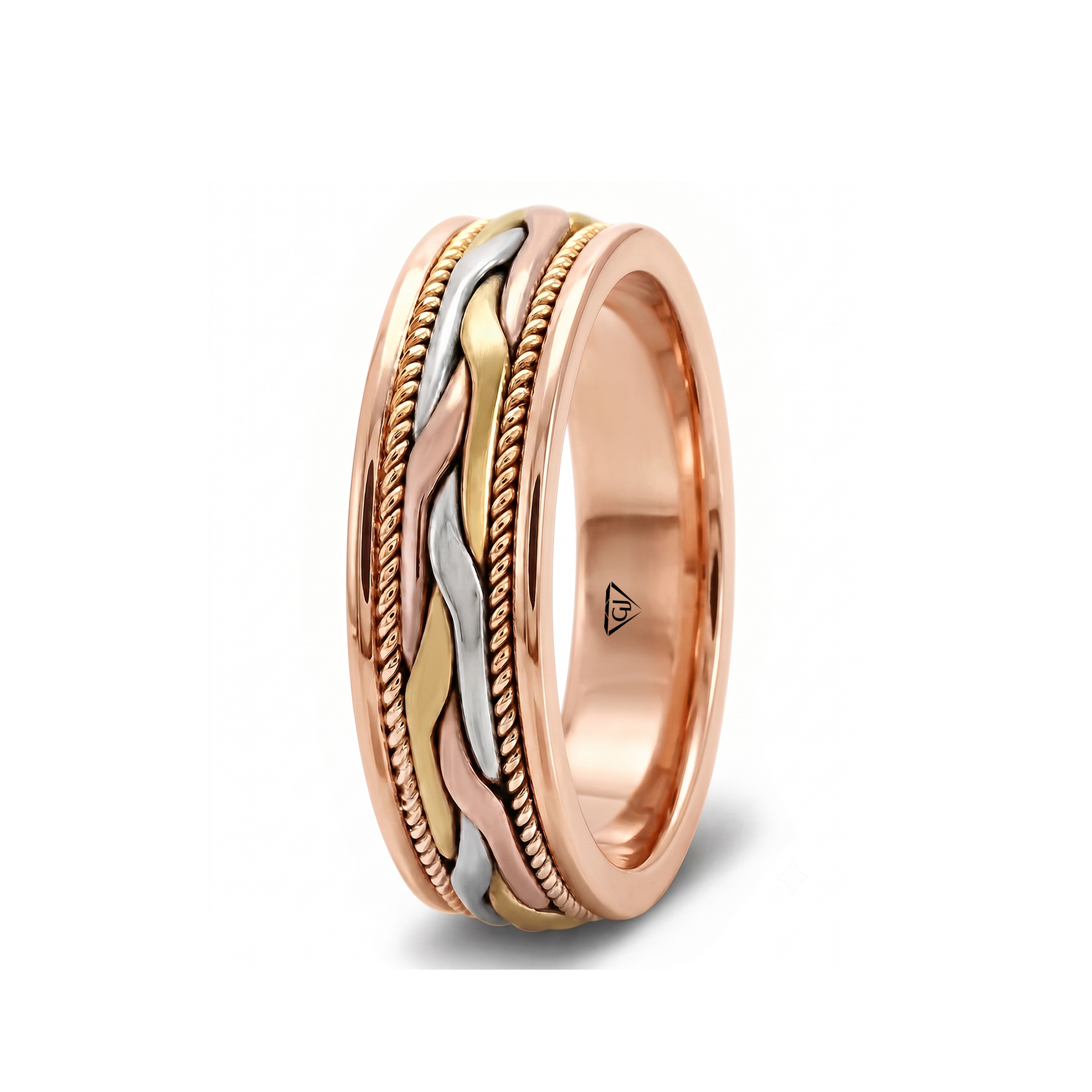 Tri-Tone Woven Braided Men's Solid Gold Band RG