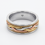 Tri-Tone Woven Braided Men's Solid Gold Band WG 2