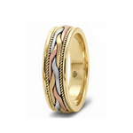 Tri-Tone Woven Braided Men's Solid Gold Band YG