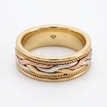 Tri-Tone Woven Braided Men's Solid Gold Band YG 2