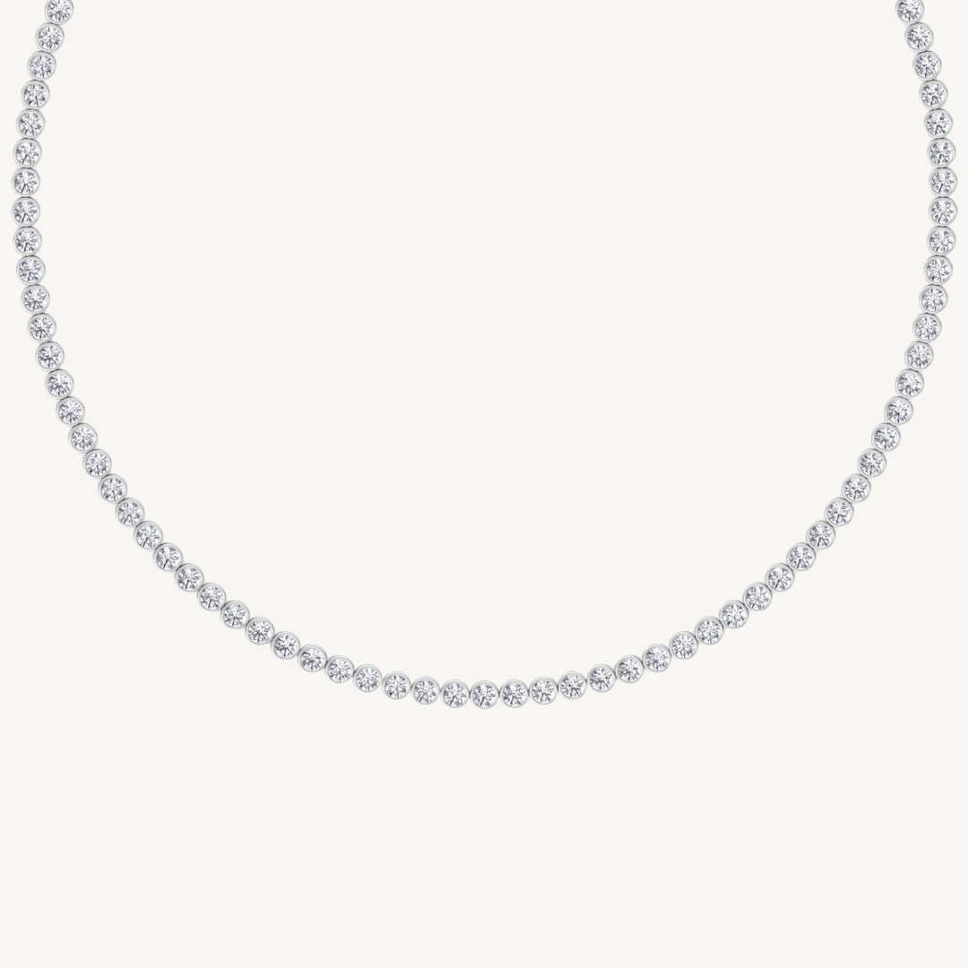 Bezel Set Natural Diamond Tennis Necklace 14K Solid Gold