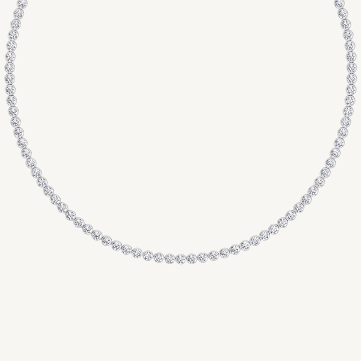 Bezel Set Natural Diamond Tennis Necklace 14K Solid Gold