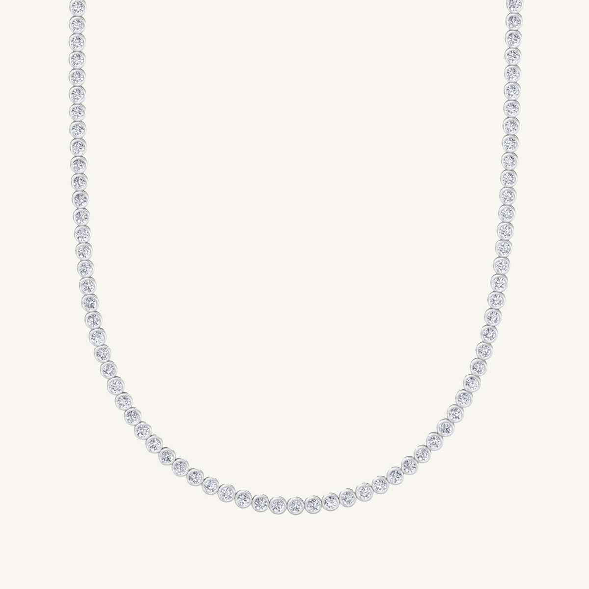 Bezel Set Natural Diamond Tennis Necklace 14K Solid Gold