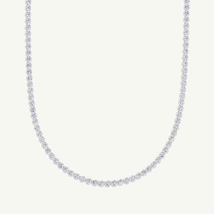Bezel Set Natural Diamond Tennis Necklace 14K Solid Gold