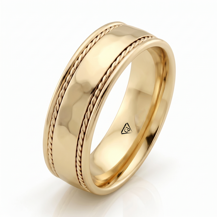 Dual Rope Accent Two-Tone Men's Solid Gold Band YG 