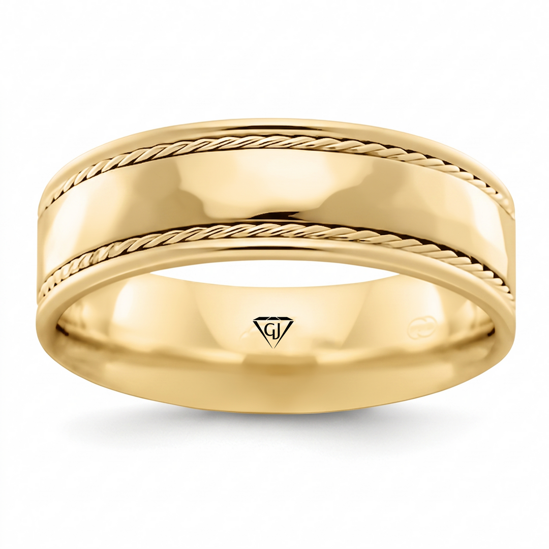 Dual Rope Accent Two-Tone Men's Solid Gold Band YG 2