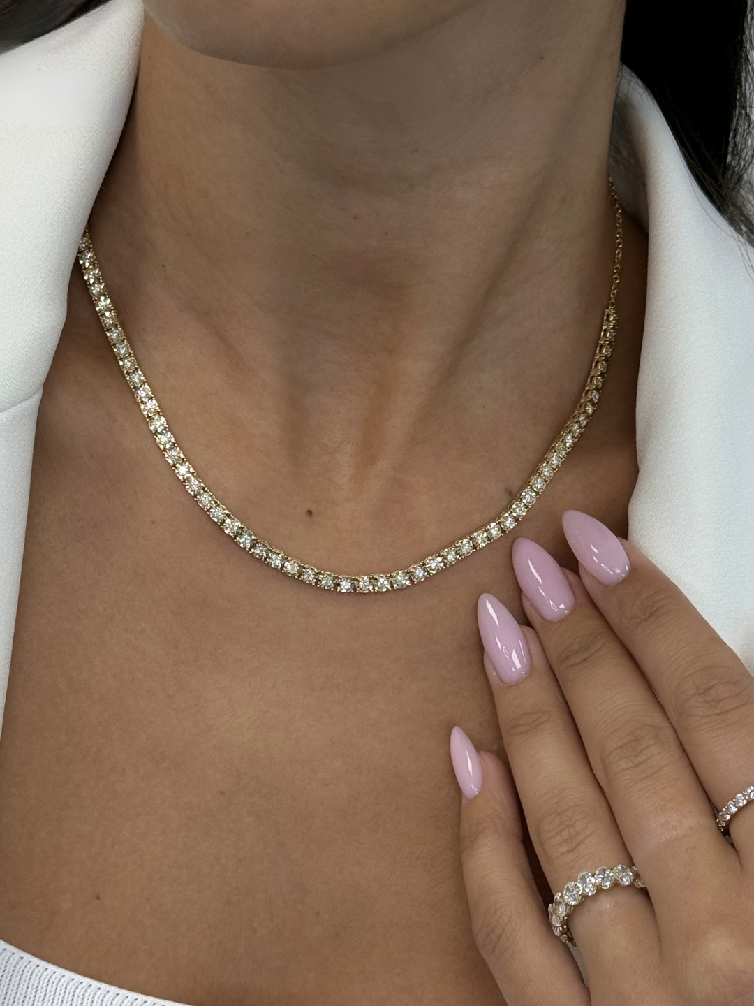 Halfway 4-Prong Natural Diamond Tennis Necklace