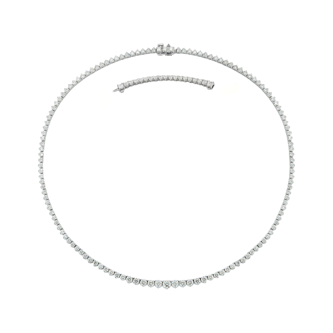 3-Prong Riviera Graduated Natural Diamond Tennis Necklace with Extender White Gold
