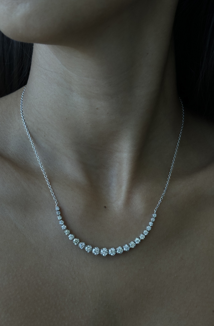 Halfway Graduated Crown Prong Natural Diamond Tennis Necklace