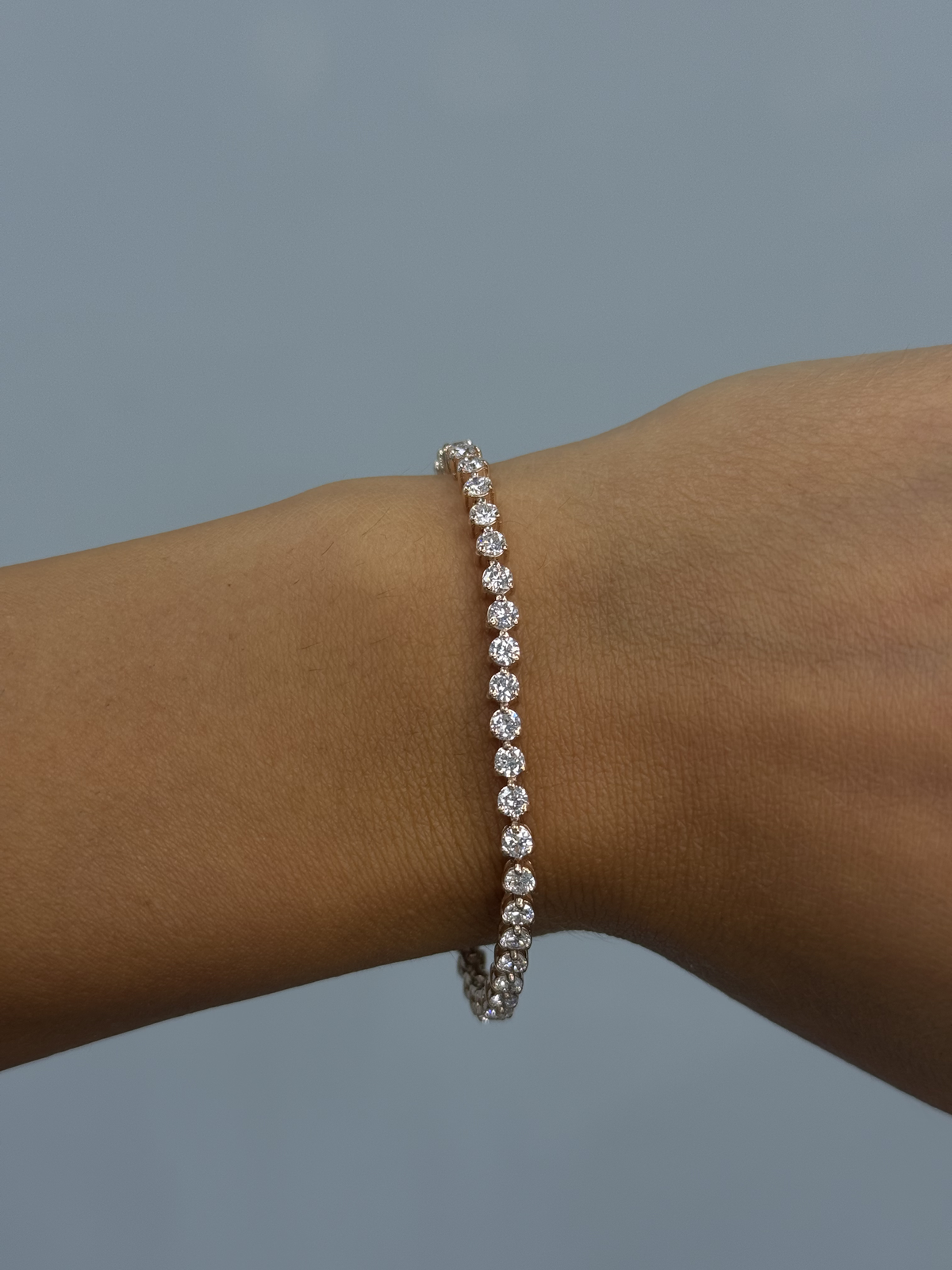 3-Prong Natural Diamond Tennis Bracelet - Martini Style 14K Solid Gold Lifestyle 4