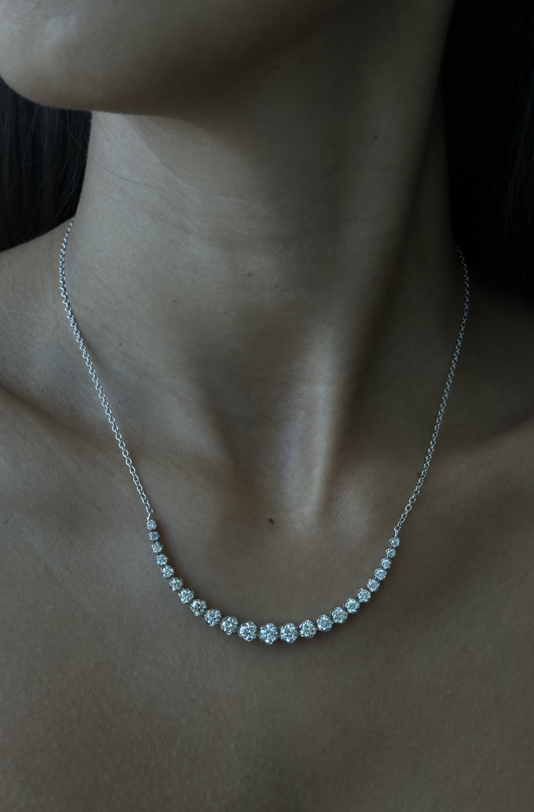 Halfway Graduated Crown Prong Natural Diamond Tennis Necklace