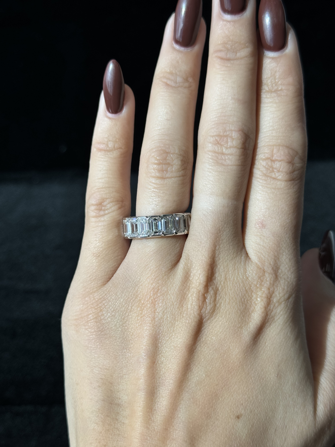 Half Bezel Set Emerald Cut Natural Diamond Eternity Band