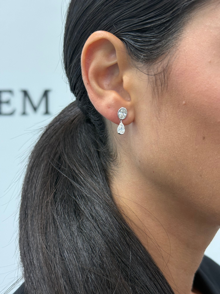 Oval and Pear Shape Bezel Set Natural Diamond Drop Earrings