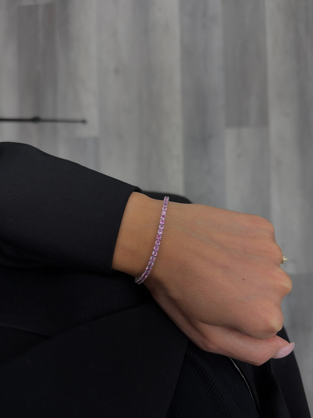Natural Pink Sapphire Tennis Bracelet 14K Solid Gold