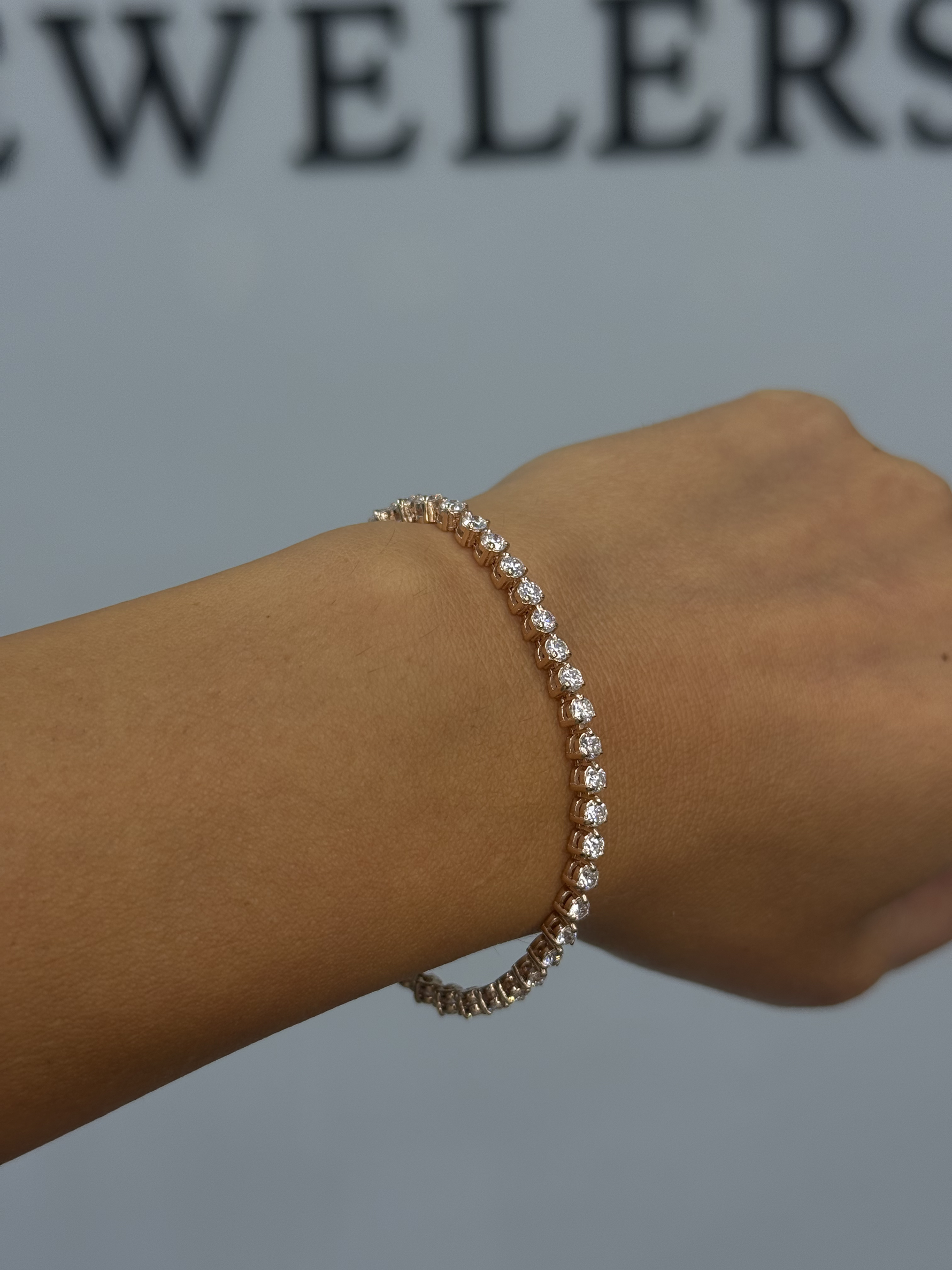 3-Prong Natural Diamond Tennis Bracelet - Martini Style 14K Solid Gold Lifestyle 
