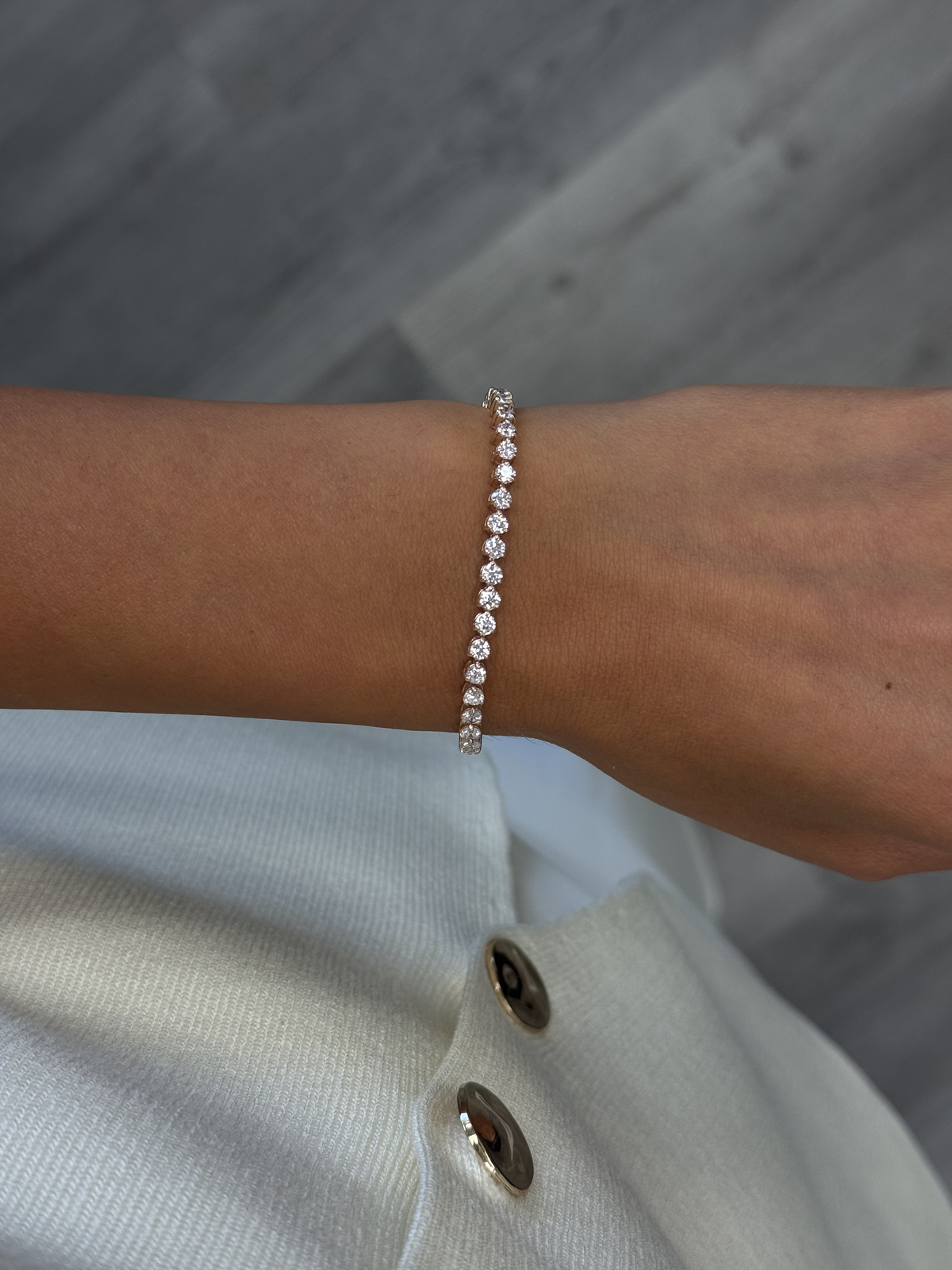 3-Prong Natural Diamond Tennis Bracelet - Martini Style 14K Solid Gold Lifestyle 3