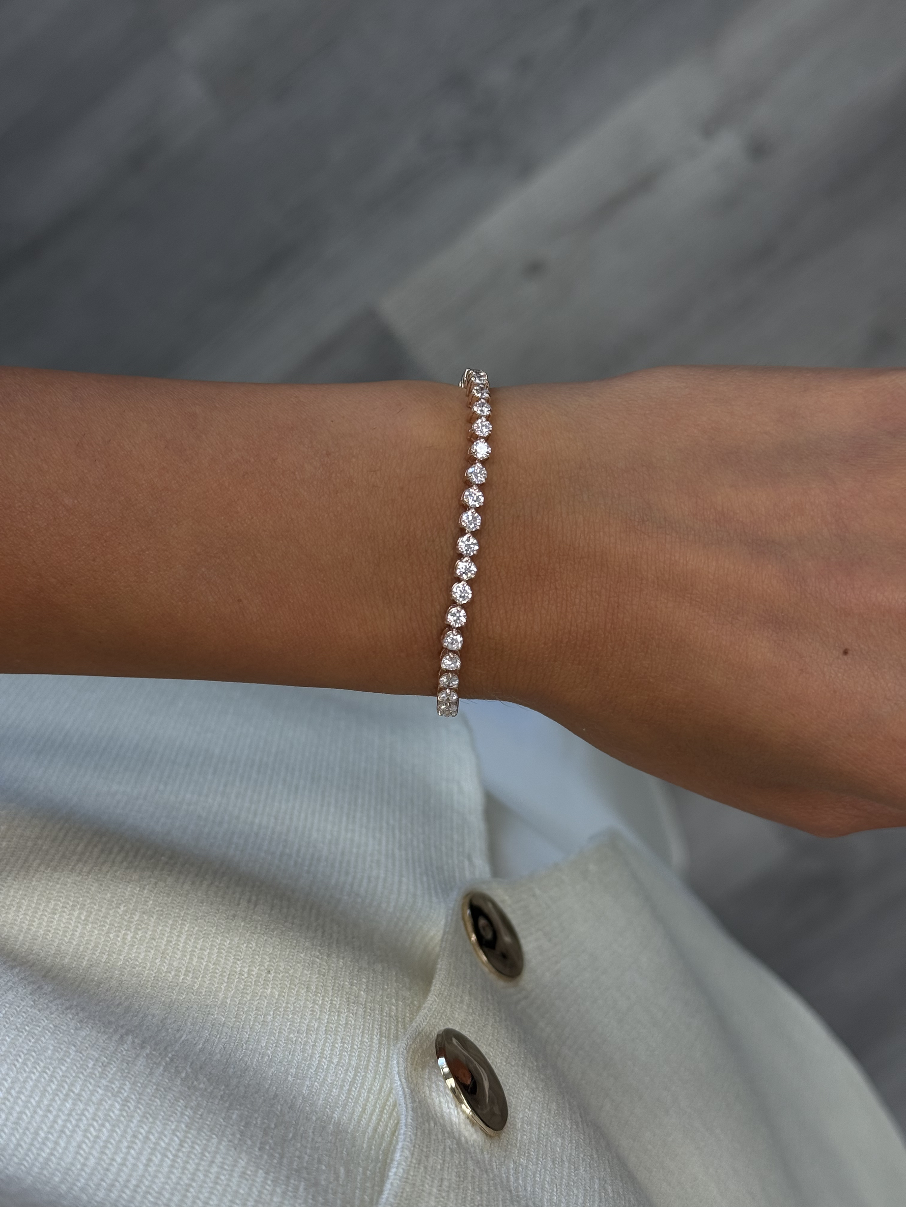 3-Prong Natural Diamond Tennis Bracelet - Martini Style 14K Solid Gold Lifestyle 3