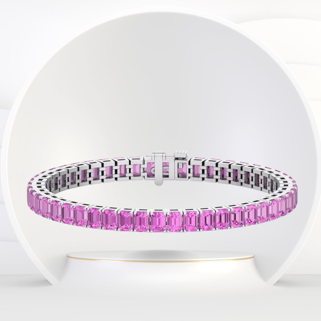 Viola-15CT Emerald Cut Natural Pink Sapphire Tennis Bracelet
15CT 14K White Gold