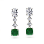 Green Emerald Cushion Cut and Oval & Round Shape Natural Diamond Drop Earrings WG 2