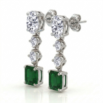 Green Emerald Cushion Cut and Oval & Round Shape Natural Diamond Drop Earrings WG 3