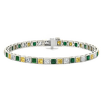 Bezel Set Princess Cut Natural Diamond, Green Emerald & Fancy Yellow Diamond Tennis WG