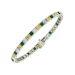 Bezel Set Princess Cut Natural Diamond, Green Emerald & Fancy Yellow Diamond Tennis WG 2