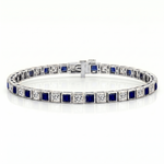 Alternating Princess Cut Blue Sapphire & Natural Diamond Tennis Bracelet WG2
