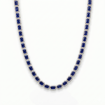 Bezel Set Emerald Shape Natural Blue Sapphire Tennis Necklace WG
