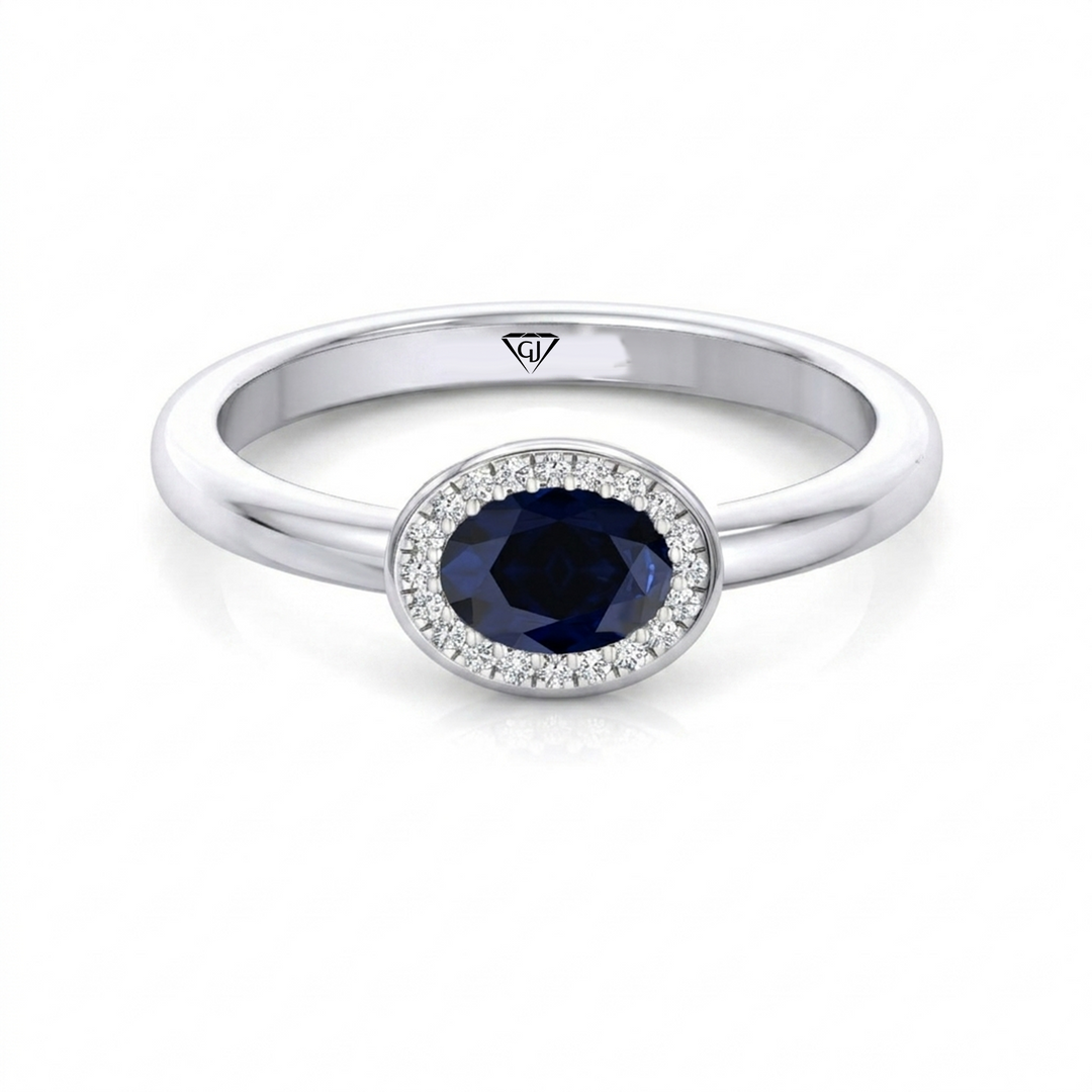 Natural Oval Shape Blue Sapphire Halo Engagement Ring WG 2