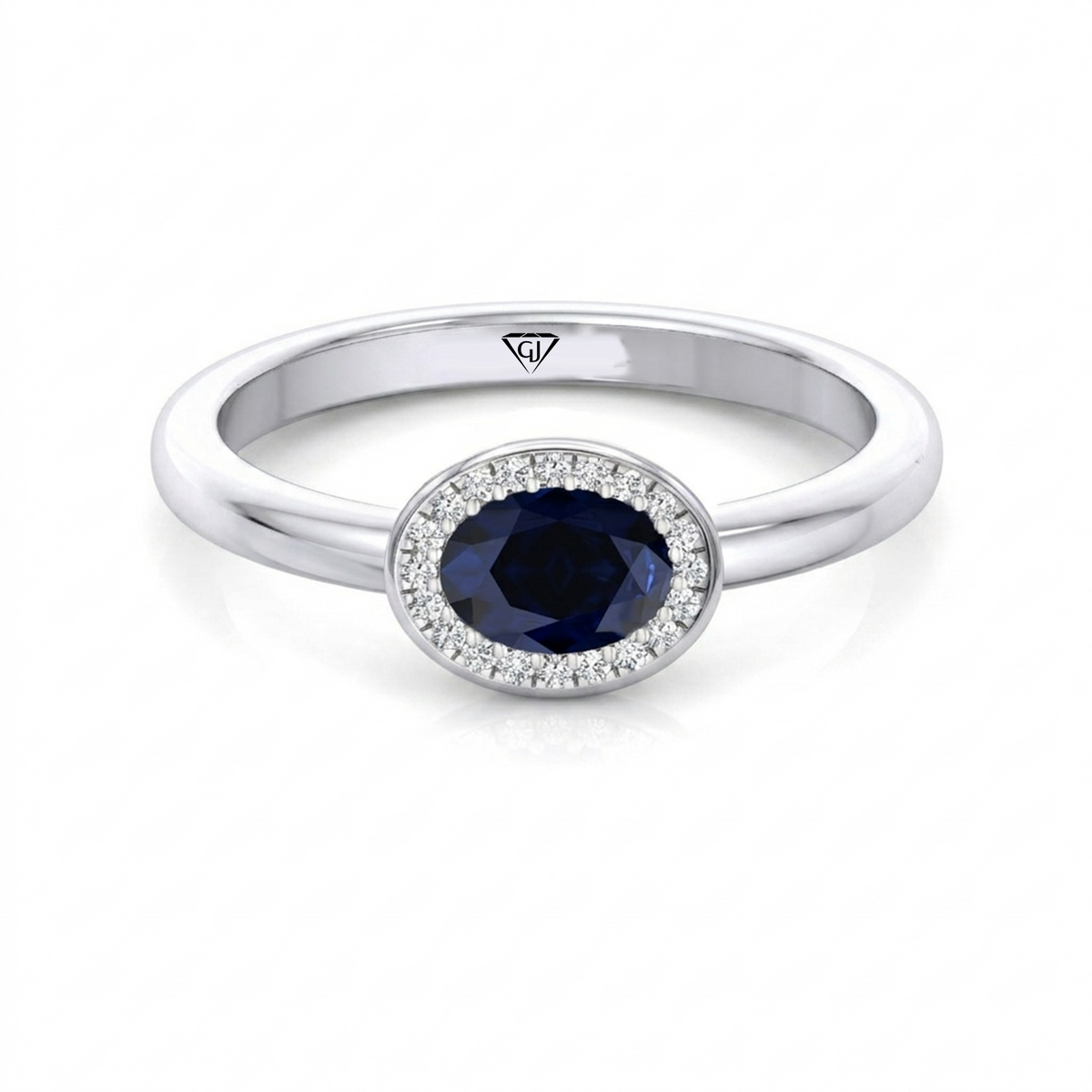 Natural Oval Shape Blue Sapphire Halo Engagement Ring WG 2