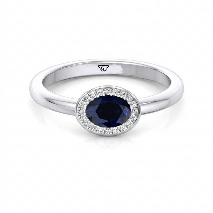 Natural Oval Shape Blue Sapphire Halo Engagement Ring WG 2