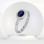 Natural Oval Shape Blue Sapphire Halo Engagement Ring WG