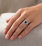 Natural Oval Shape Blue Sapphire Halo Engagement Ring WG lifestyle