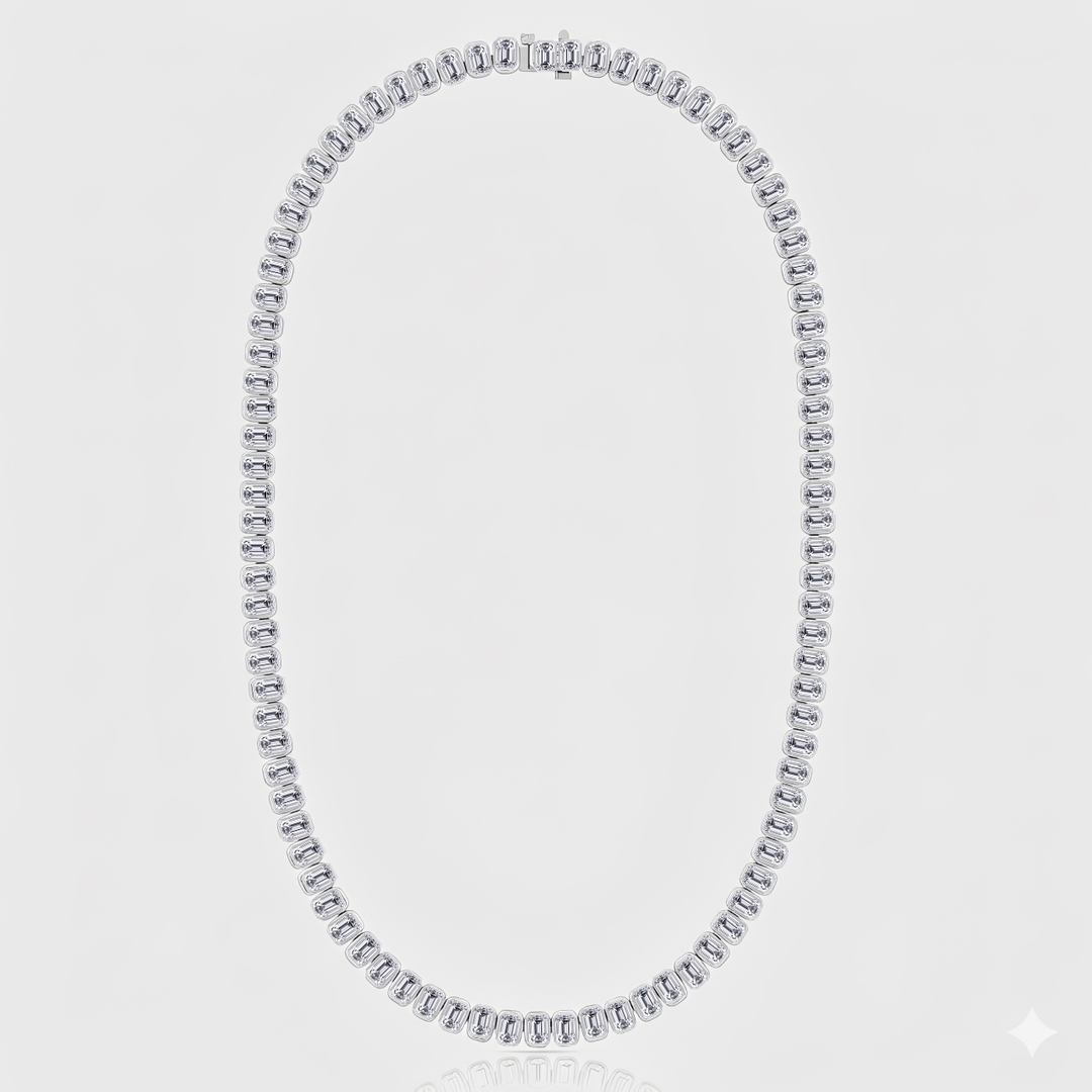 Bezel Set Emerald Shape Natural Diamond Tennis Necklace RwG2