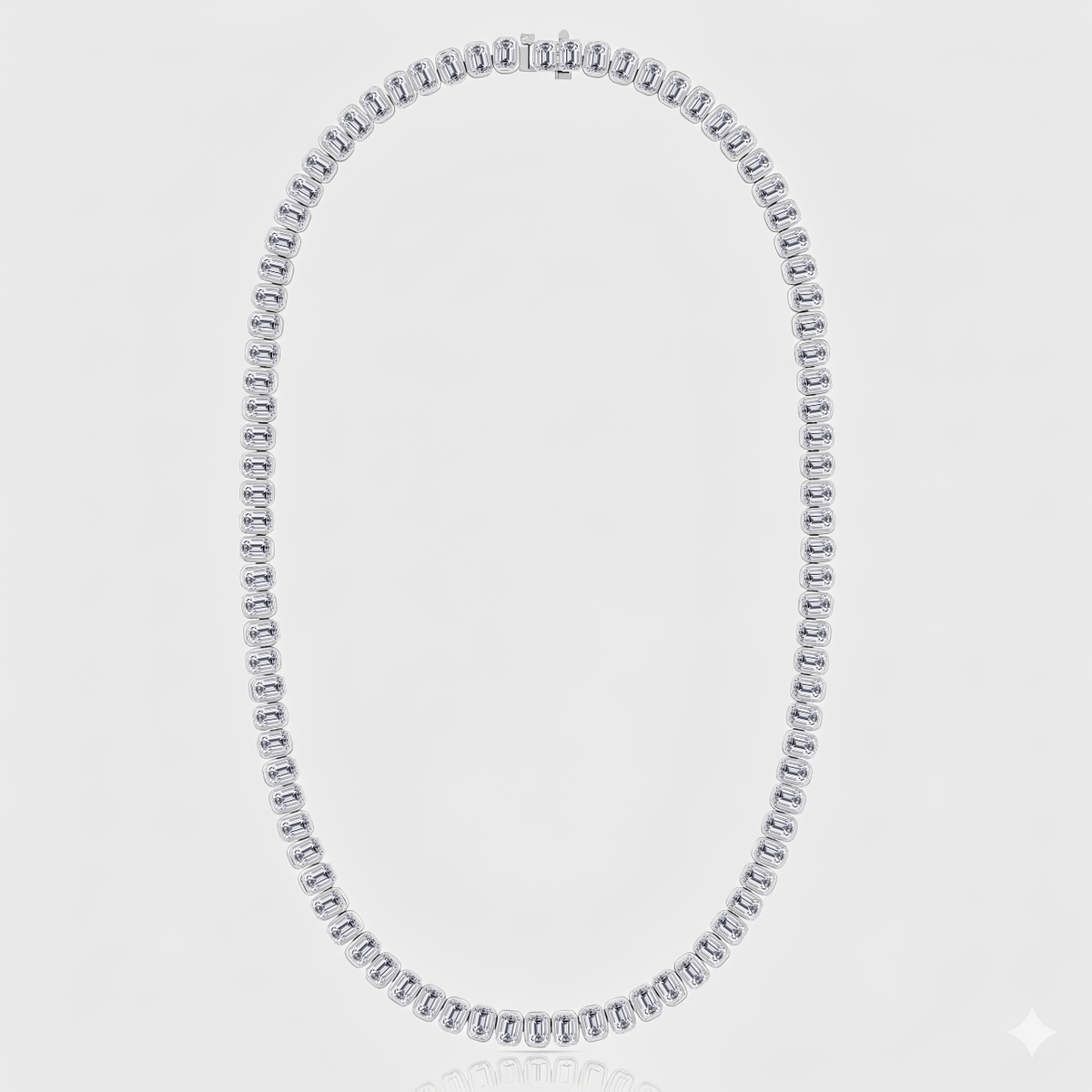 Bezel Set Emerald Shape Natural Diamond Tennis Necklace RwG2