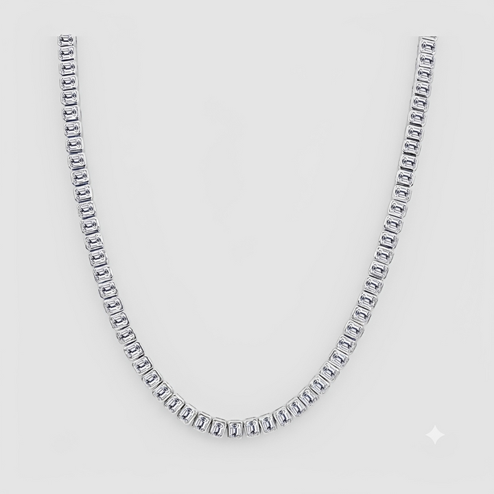 Bezel Set Emerald Shape Natural Diamond Tennis Necklace WG2