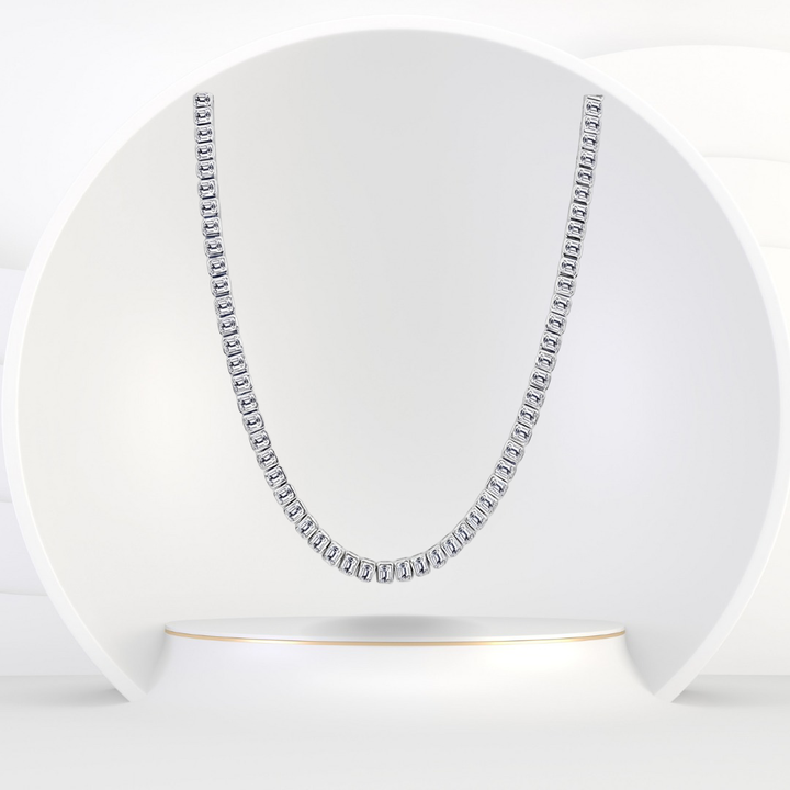 Bezel Set Emerald Shape Natural Diamond Tennis Necklace