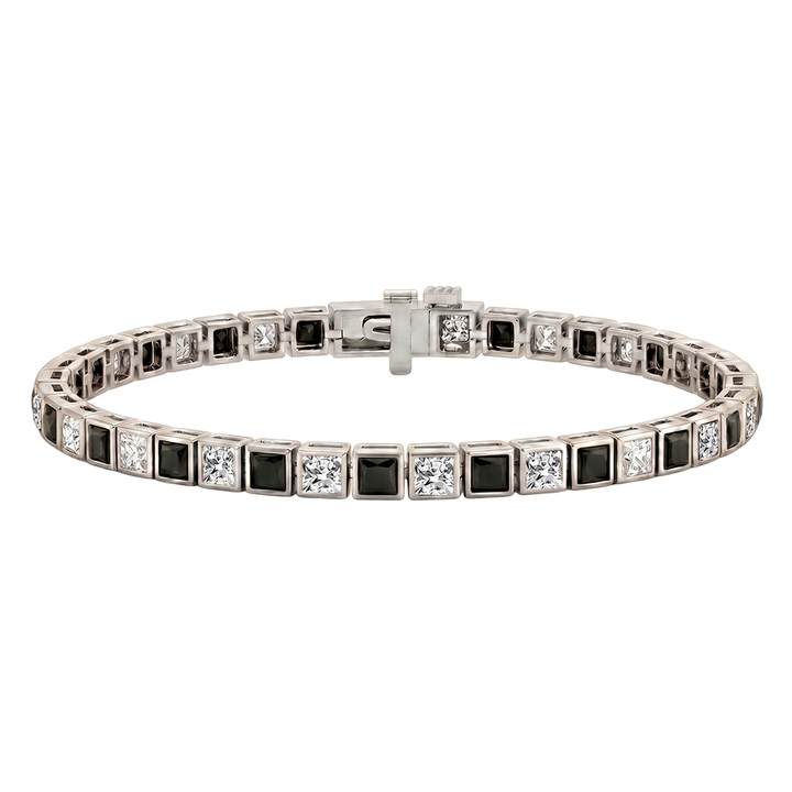 Bezel Set  Princess Cut Natural Black & Natural Diamond Bracelet  WG